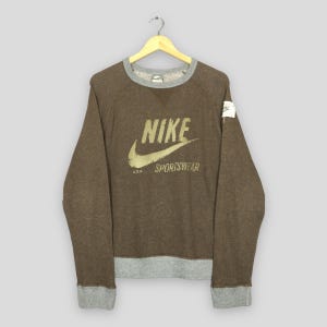 Vintage Y2K Nike Swoosh Brown Sweatshirt Large Nike Swoosh Sportswear Printed Jumper Nike Streetwear Pullover Nike Air Sweater Size L