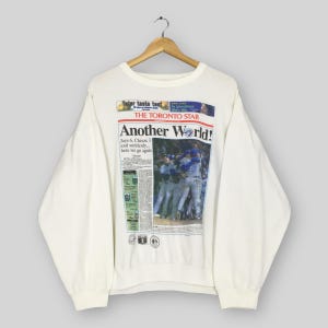 RARE Vintage 90s Toronto Blue Jays MLB Sweatshirt Large Blue Jays Toronto Star News Printed Sweater Blue Jays American Baseball Crewneck L