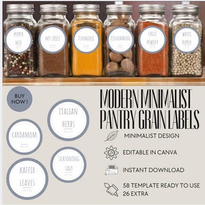 Modern Minimalist Spice Jar Labels | Printable Boho Grafite Kitchen Label Set | DIY Herb & Seasoning Stickers | Pantry Organization Template