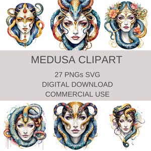 Medusa Clipart Bundle: Gorgon Snake Hair Goddess - SVG PNG JPG