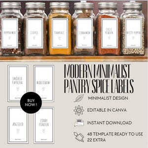 Minimalist Spice Jar Labels | White Heart Kitchen Label Set | DIY Printable Herb & Seasoning Stickers Pantry Organization Stickers Templates
