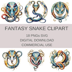 Fantasy Snake Clipart Bundle: 18 PNG & SVG Designs (Digital Download)