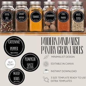 Editable Round Spice Jar Labels • 3 Sizes • Printable Minimalist Kitchen Pantry Organization Template