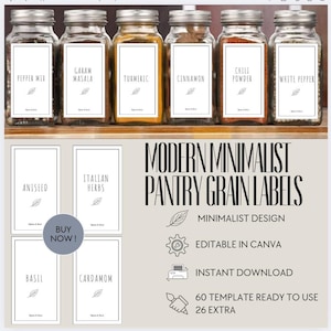Minimalist Spice Jar Labels | Modern Printable Herb & Seasoning Label Set | Boho Kitchen Pantry Organization | DIY Jar Stickers Template