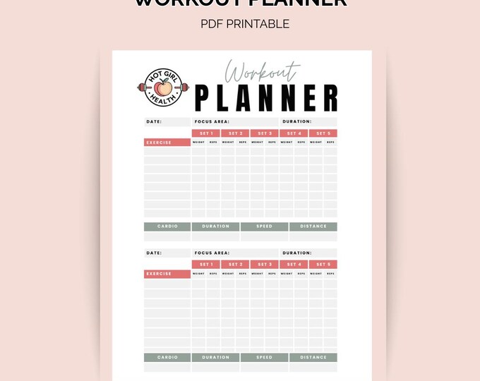 Workout Planner Printable | Daily Fitness Planner | Exercise Log ...