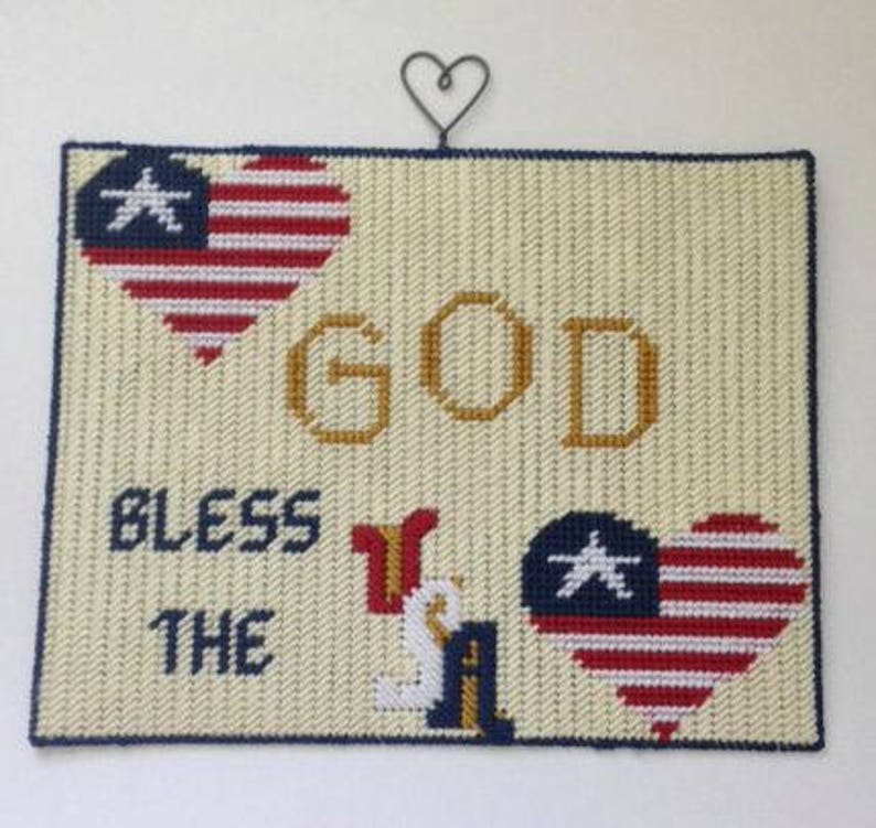 Printable Plastic Canvas Patterns Patriotic Wall Hanging God Bless The USA Instant Download PDF Pattern Needlecraft Super Shop