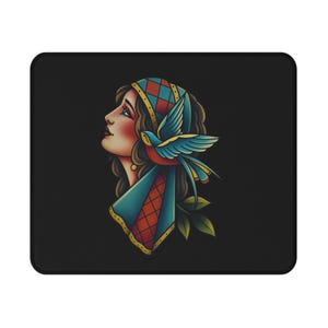 Mouse Pad, Lady Head Tattoo Design, Gaming Accessories, Desk Decor, Office Supplies, Computer Mouse Mat