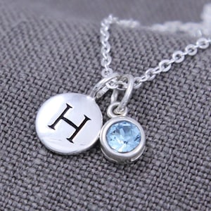 Mothers Day Necklace, Birthstone & Initial Jewelry, Mother&#39;s Day Gift for Mom, Grandma, Gift from Kid, Grandkid, Sterling Silver, New Baby