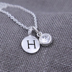 Personalized Sterling Silver Necklace with Initial, Jewelry, April Birthstone Necklace, Gift for Mother, Her