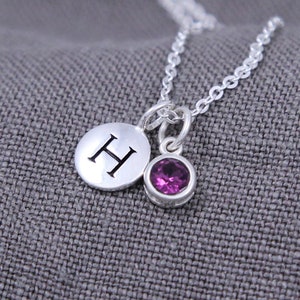 Personalized Birthstone Necklace, February Birthday Gift  Sterling Silver Initial Jewelry, Amethyst Necklace