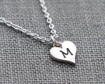 Heart Initial Necklace, Heart Personalized Necklace for Her, Sterling Silver Necklace with Initial, Custom Initial Jewelry, Silver Letter