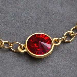 Gold Ruby Bracelet, July Birthstone Jewelry, Gold Chain, July Birthday Gift, Swarovski Crystal, Ruby Red Bracelet