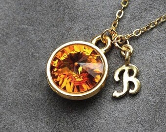 Gold November Birthstone Necklace, Initial Jewelry, November Birthday Gift for Women, Topaz Necklace, Gold Letter Charm, Birthday Present