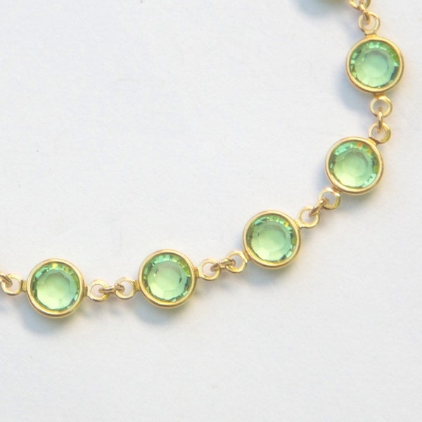 Gold Birthstone Bracelet, August Peridot Jewelry, Light Green Swarovski Crystal Birthstone Bracelet