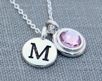 Birthstone Initial Jewelry, Silver June Birthstone Necklace for Mom, Initial Necklace, Alexandrite June Birthday Gift