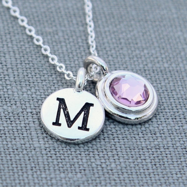 Birthstone Initial Jewelry, Silver June Birthstone Necklace for Mom, Initial Necklace, Alexandrite June Birthday Gift