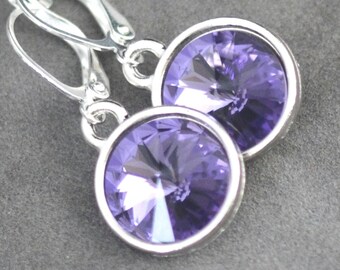 December Birthstone Earrings, Tanzanite Drop Earrings, December Birthstone Jewelry, Birthday Gift, Swarovski Crystal Tanzanite Earrings