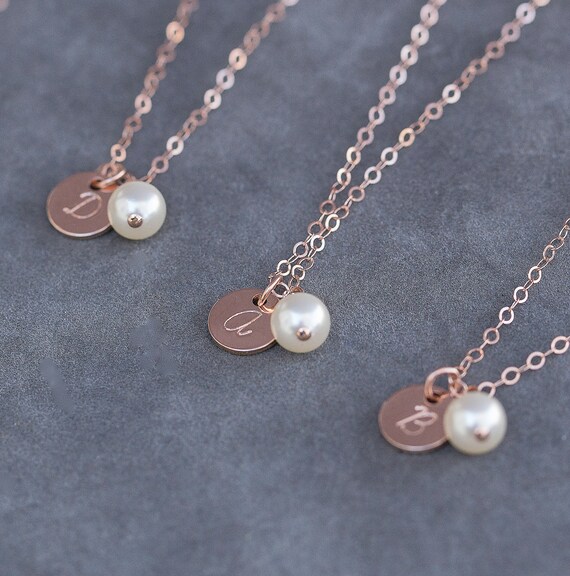 Rose Gold Initial Necklace Set of 4 Bridesmaid Gifts Etsy