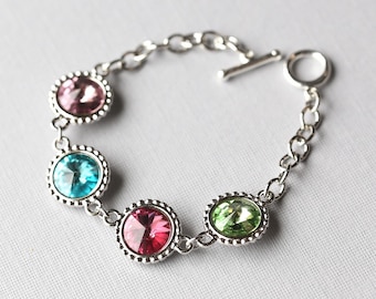 Personalized Crystal Birthstone Bracelet, Mother's Bracelet, Custom Birthstone Jewelry, Grandmother's Bracelet Family Jewelry