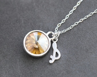 November Birthstone Jewelry, Citrine Custom Letter Necklace, Push Present, Citrine Necklace, Personalized Birthstone Necklace