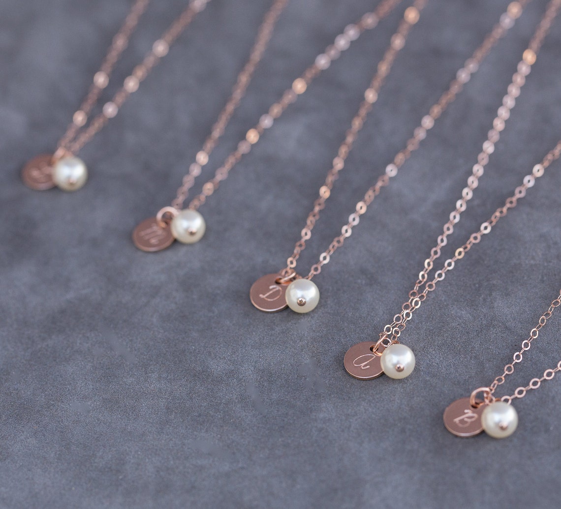 Initial Necklace Rose Gold Bridesmaid Jewelry Rose Gold Etsy