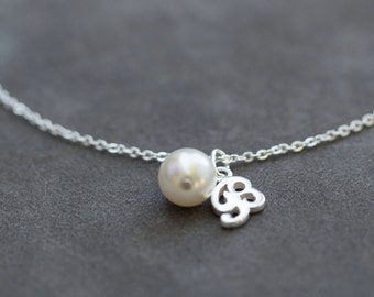 Custom Bridesmaid Gift Set of 4, Sterling Silver Initial Bracelet, Personalized Pearl Bridesmaid Jewelry