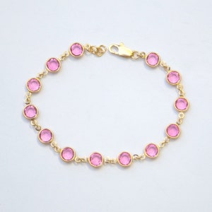 October Birthstone Bracelet in Gold, October Birthday Gift for Women, Dainty Gemstone Jewelry, Birthday Present for Women, Pink Tourmaline