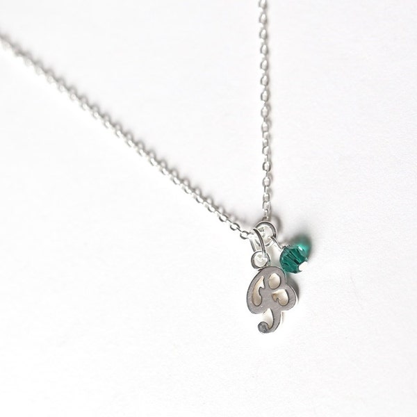 May Birthstone Initial Necklace, Personalized Jewelry, Bridesmaid Initial Jewelry, Emerald Green Personalized Initial Birthstone Necklace