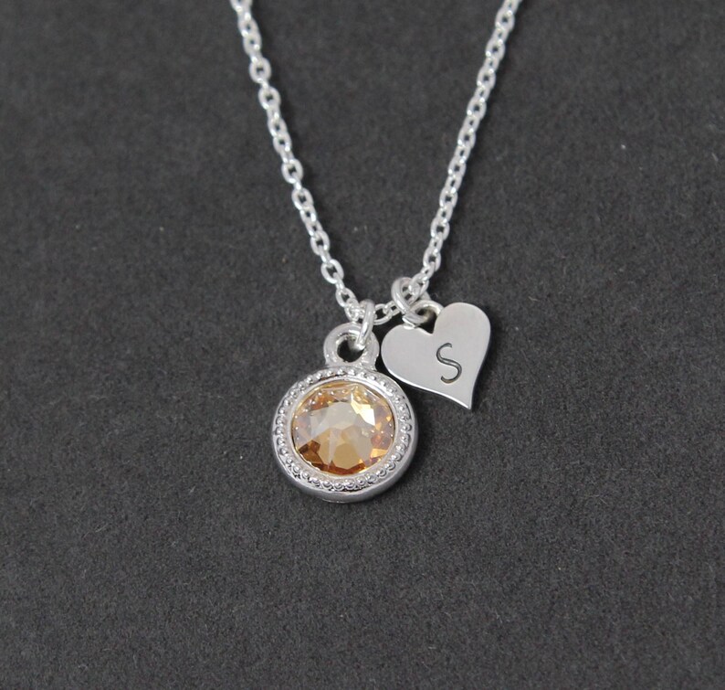 November Birthstone Necklace With Initial Citrine Jewelry Etsy