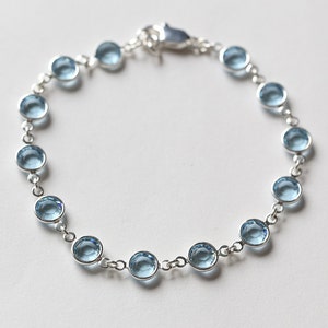 Aquamarine Bracelet, March Birthstone Bracelet, Aquamarine Jewelry, Silver, March Birthstone Jewelry, Light Pale Blue Crystal Bracelet image 2