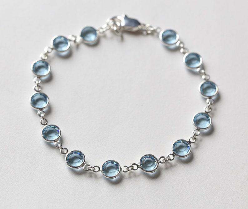 Aquamarine Bracelet, March Birthstone Bracelet, Aquamarine Jewelry, Silver, March Birthstone Jewelry, Light Pale Blue Crystal Bracelet image 2