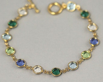 Gold Crystal Birthstone Bracelet, Mother's Bracelet, Birthstone Jewelry, Grandmother's Bracelet,
