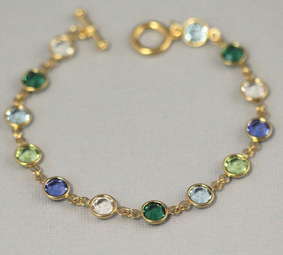 Gold Crystal Birthstone Bracelet, Mother's Bracelet, Birthstone Jewelry, Grandmother's Bracelet,