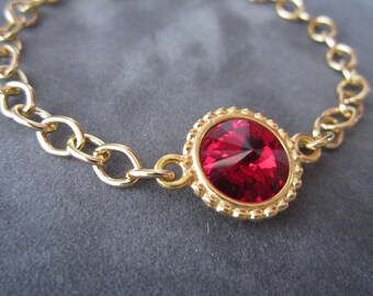 July Birthstone Bracelet, Swarovski Crystal Birthstone Jewelry, Gold, Red Ruby Bracelet, Ruby Jewelry