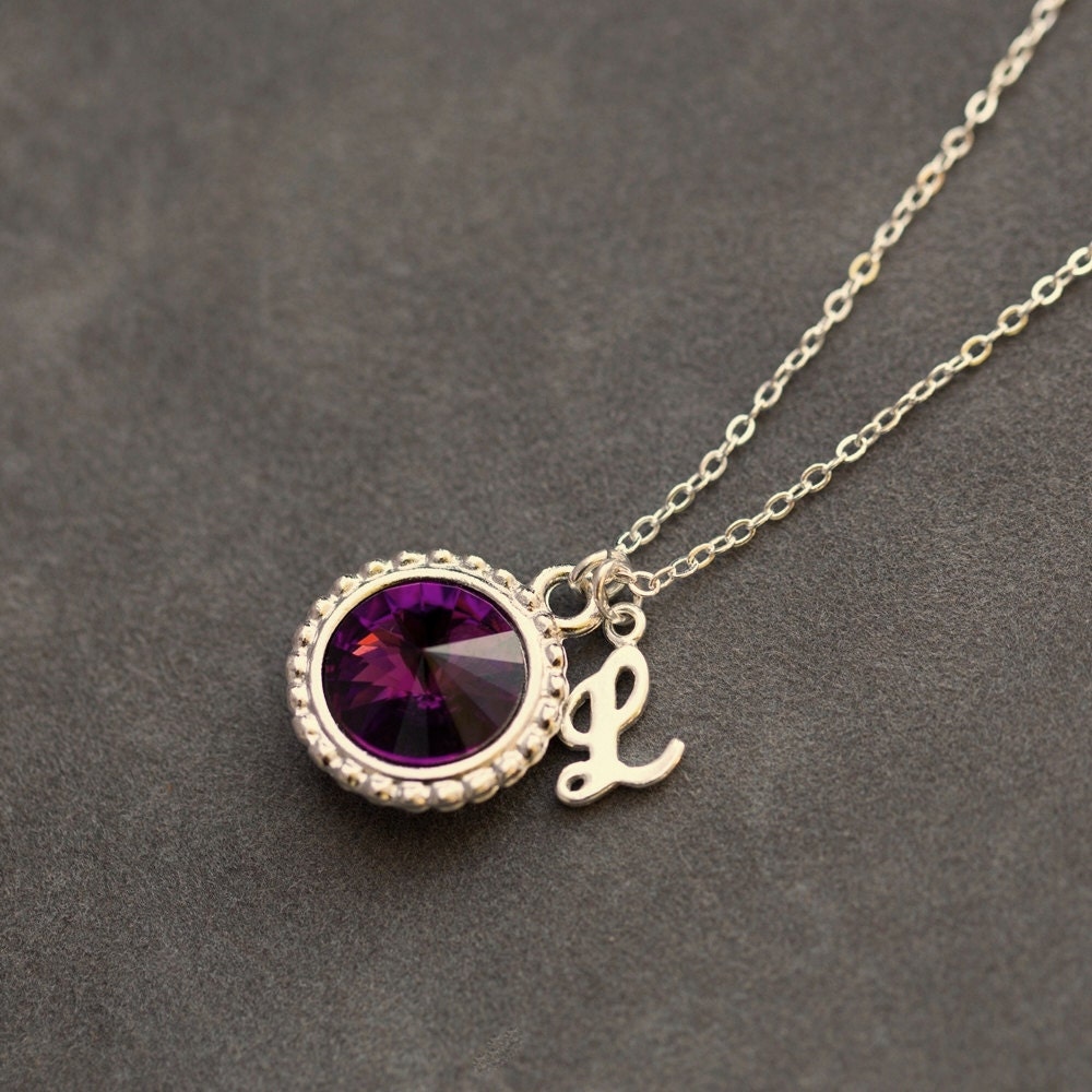★ROSEMONT★ 14K necklace (February birthstone) RS1307 Birthstone pendant, Square cut, February, Purple, Rhodium