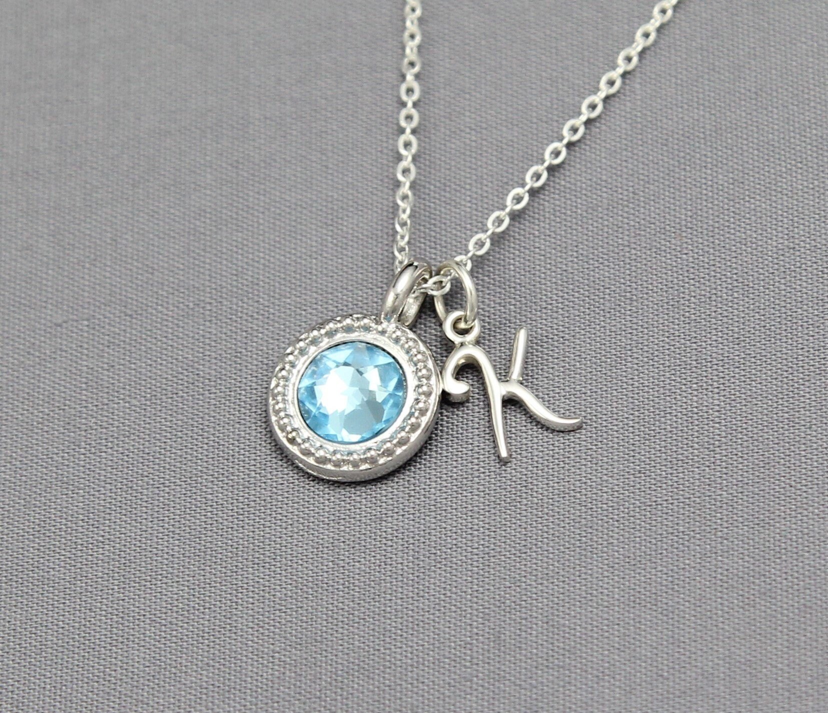 Birthstone Initial Necklace Sterling 