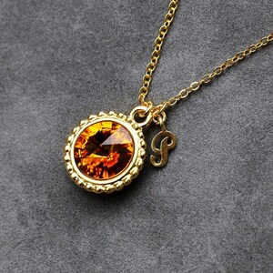 November Birthstone Necklace, Personalized Initial Jewelry Gift, Gold New Mom Jewelry, Topaz Initial Necklace