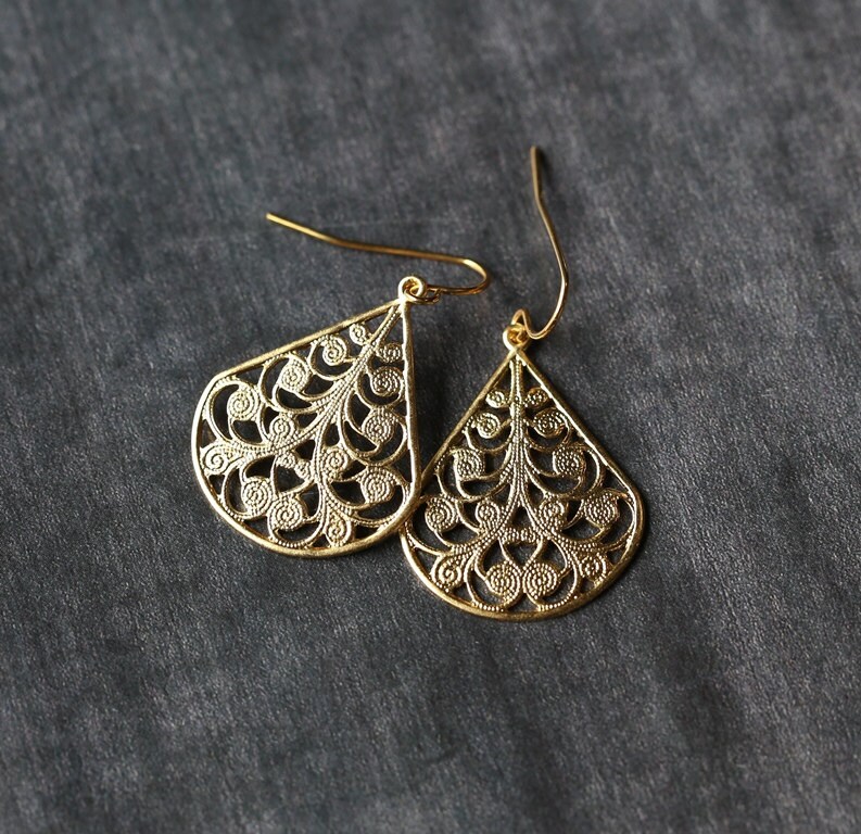 Silverspeck Gold Over Silver Two-Tone Filigree Teardrop Dangle Earrings – 925 Sterling Silver-931875