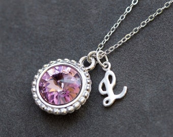 Personalized Necklace, Mother's Day Gift, Birthstone and Initial Jewelry, Sterling Silver Mother's Necklace