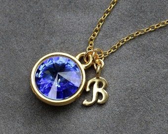 Initial Birthstone Jewelry, September Sapphire Necklace, New Mother, Bridesmaids, Gold Letter Jewelry, Initial Necklace