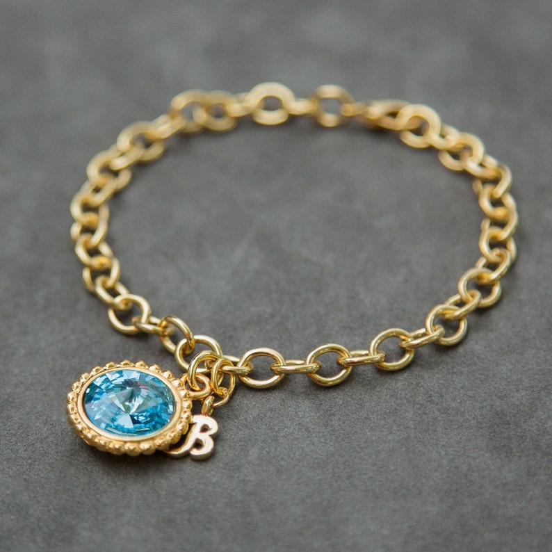 Gold Initial Birthstone Bracelet, New Grandma Gift, New Mom Push Present, Initial Bracelet Gold image 3