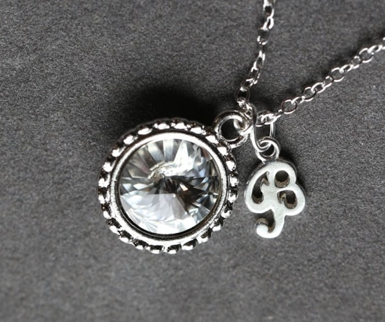 Custom Initial Necklace Personalized Bridesmaids Gifts Set of 5 Five Silver Rhinestone Crystal Monogram Necklaces