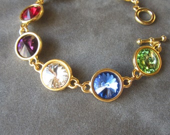 Gold Mother's Bracelet, Custom Grandmother's Jewelry, Birthstone Bracelet for Grandma, Family Jewelry, Mother's Day Personalized Bracelet