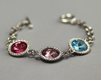 Mother's Bracelet, Birthstone Bracelet, Silver, Swarovski Crystal Mother's Jewelry, Grandmother's Bracelet