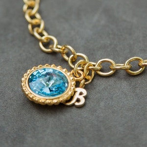 Gold Initial Birthstone Bracelet, New Grandma Gift, New Mom Push Present, Initial Bracelet Gold image 1
