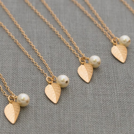 Fall Bridesmaids Jewelry Set of 4 Gold Leaf Necklaces for Bridal Party Jewelry Fall Bridesmaid Gift Wedding Party Necklaces Gold Leaves Etsy