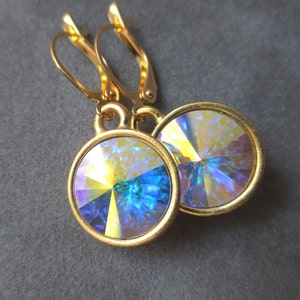 Gold Opal Earrings, October Birthstone Jewelry, Opal Drop Earrings, October Birthday Gift, Swarovski Crystal Jewelry