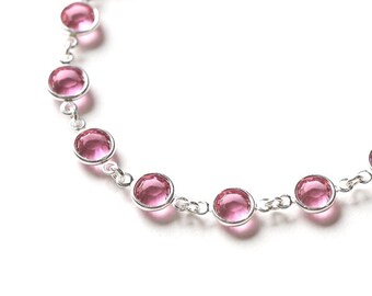 Pink Crystal Bracelet, October Birthstone Bracelet, Pink Tourmaline Jewelry, Silver, October Birthstone Jewelry, Rose Pink Crystal Bracelet