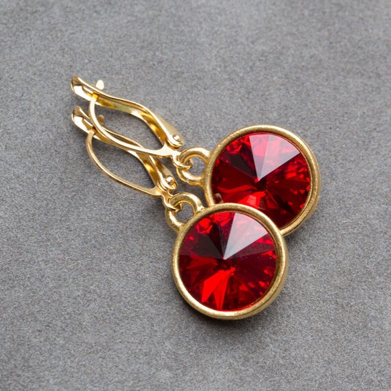 Items similar to Gold Ruby Red Earrings, July Birthstone Ruby Jewelry ...