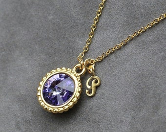 December Birthstone Jewelry, Tanzanite Necklace, Personalized Initial Jewelry, Gold New Mother Initial Necklace
